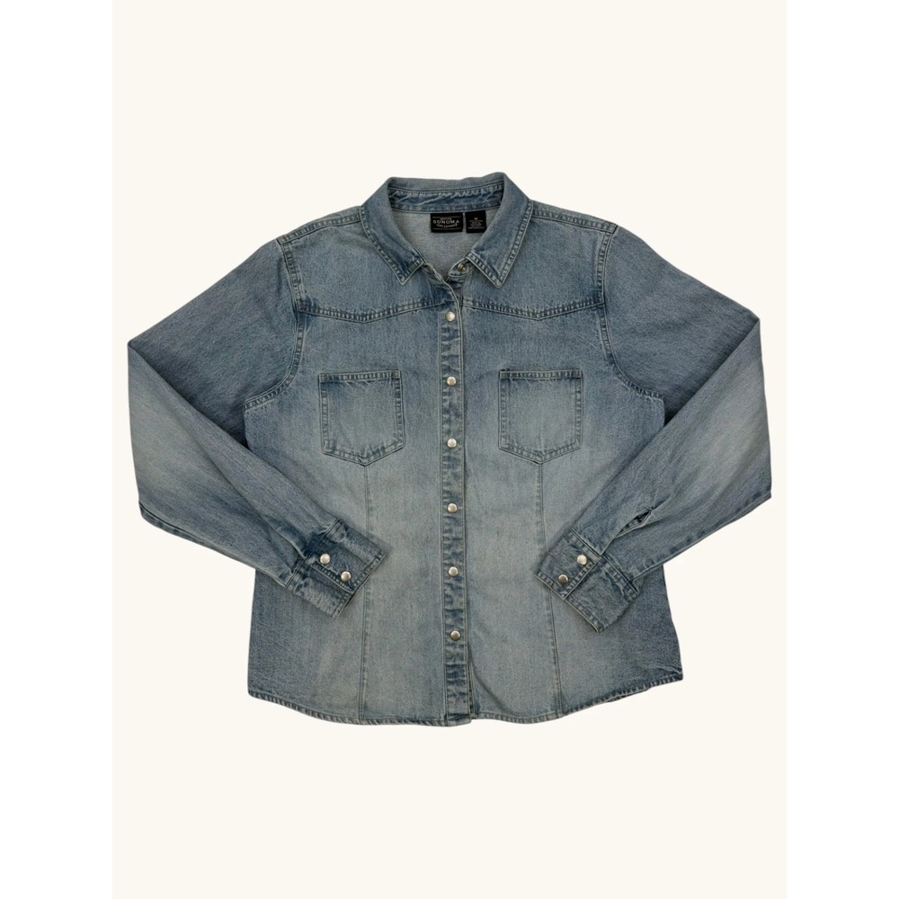 Sonoma Jean Company Womens Light Wash Western Denim Snap Front Shirt M